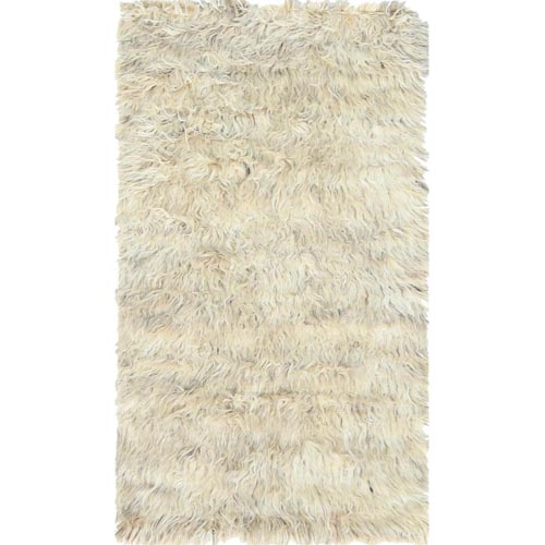 Beige, Undyed Natural Wool Hand Knotted, Shaggy Moroccan Exotic Texture, Oriental Rug