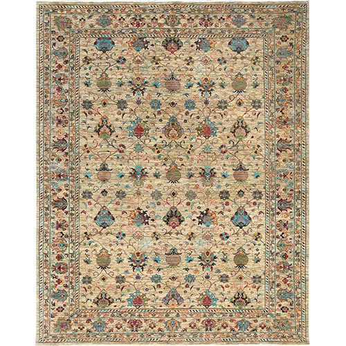 Taupe, Afghan Peshawar with Sultani All Over Pomegranate Design, Natural Dyes, 100% Wool, Hand Knotted, Oriental Rug