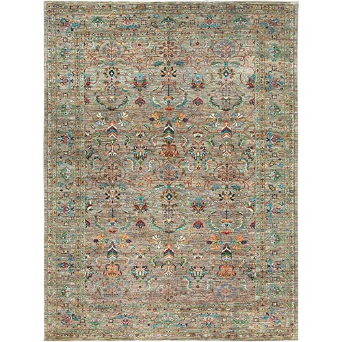 Taupe, Afghan Peshawar with Sultani All Over Pomegranate Design, Natural Dyes, Pure Wool, Hand Knotted, Oriental Rug
