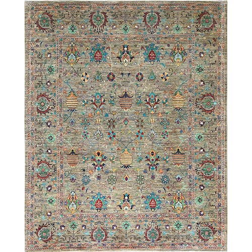 Taupe, Afghan Peshawar with Sultani All Over Pomegranate Design, Natural Dyes, Extra Soft Wool, Hand Knotted, Oriental Rug