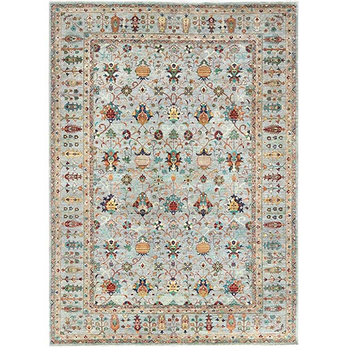 Bright Gray, Afghan Peshawar with Sultani All Over Pomegranate Design, Natural Dyes, Organic Wool, Hand Knotted, Oriental Rug