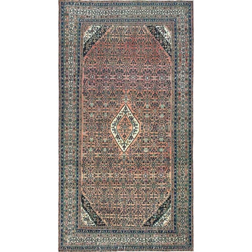 Salmon Color, Vintage Persian Bibikabad with All Over Design, Hand Knotted, Pure Wool, Gallery Size Runner Oriental Rug