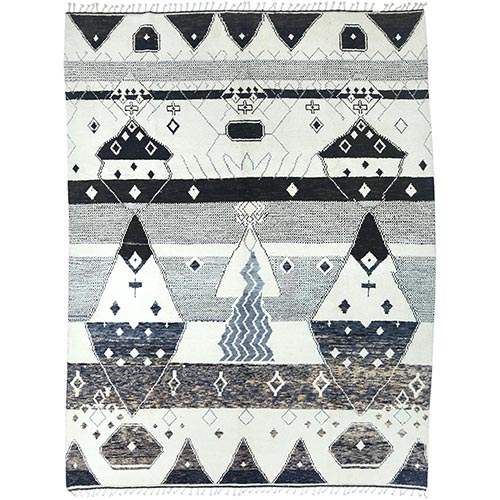 Light Gray, Moroccan Berber Influence Triangular Design, Natural Dyes, Organic Wool, Hand Knotted, Oriental Rug