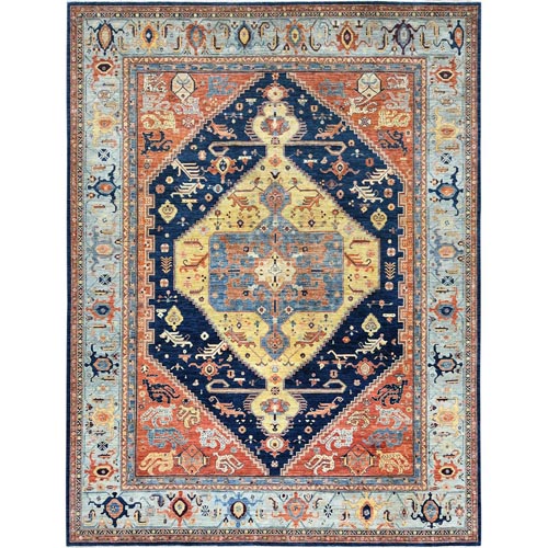 Colorful, Serapi Heriz Inspired Design with Large Medallion, 200 KPSI, Vegetable Dyes Dense Weave, Organic Wool Hand Knotted, Oriental Rug