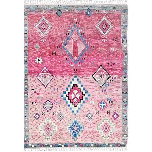 Punch Pink, 100% Wool Hand Knotted, Ben Ourain Moroccan Berber Influence Design Natural Dyes, Oriental 