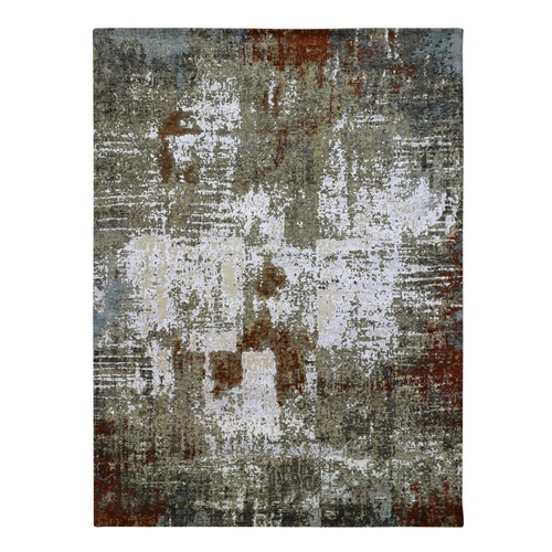 Platinum Color, Dense Weave Persian Knot, Extra Soft Wool Hand Knotted, Abstract Design, Oriental Rug
