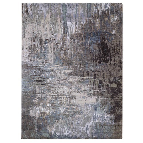 Jet Gray, Densely Woven Persian Knot, Extra Soft Wool Hand Knotted, Abstract Design, Oriental Rug