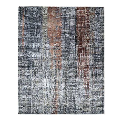 Misty Gray, Densely Woven Persian Knot, Soft Wool Hand Knotted, Abstract Design, Oriental Rug