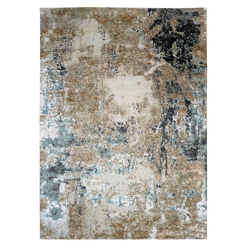 Bone White, Persian Knot Organic Wool, Hand Knotted Abstract Design, Dense Weave, Oriental Rug