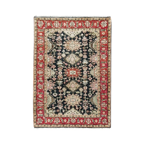 Black and Red, Natural Dyes, Karajeh Design with All Over Pattern, Pure Wool, Hand Knotted, Oriental Rug