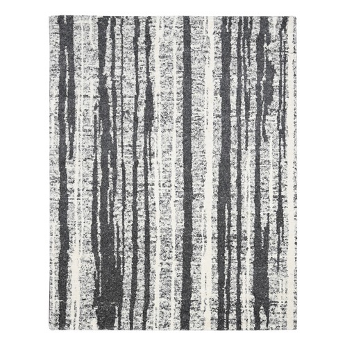 Black and Ivory, Modern Vertical Broken Stripe Design, Plush Pile, Organic Undyed Wool, Oriental Rug