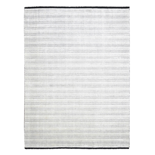 Black and Ivory, Modern Textured and Variegated Line Design, Wool and Plant Based Silk, Hand Loomed, Oriental Rug