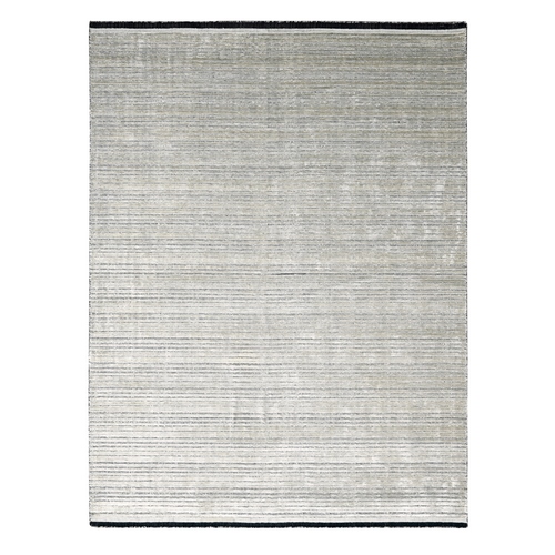 Taupe, Wool and Plant Based Silk, Modern Textured and Variegated Line Design, Hand Loomed, Oriental Rug