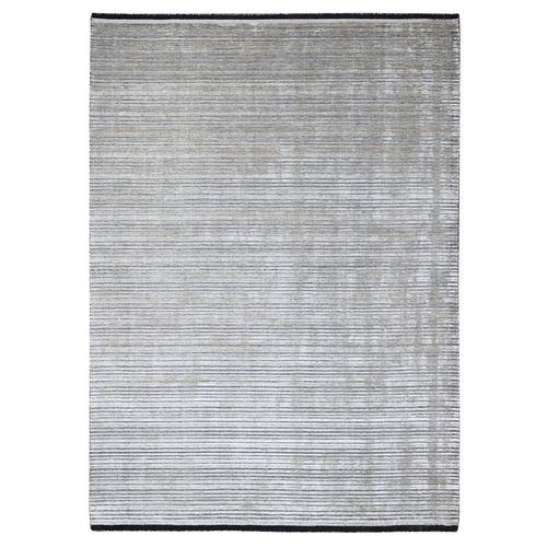 Taupe, Modern Textured and Variegated Line Design, Hand Loomed, Wool and Plant Based Silk,Oriental Rug
