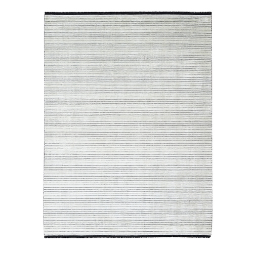 Ivory, Wool and Plant Based Silk, Modern Textured and Variegated Line Design, Hand Loomed, Oriental Rug