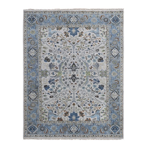 Light Gray, Oushak with All Over Design, Dense Weave Pure Wool Hand Knotted, Oriental Rug
