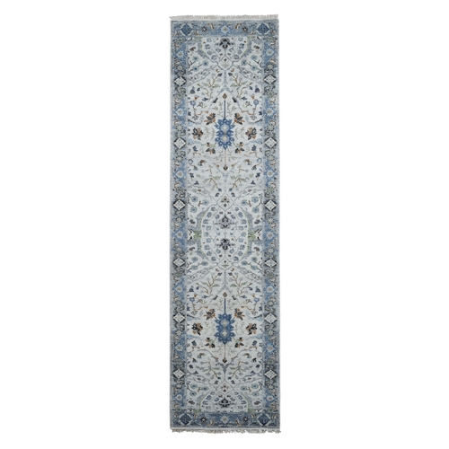 Light Gray, Oushak with All Over Design Dense Weave, Soft Wool Hand Knotted, Runner Oriental Rug