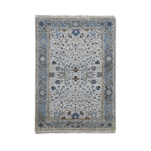 Light Gray, Organic Wool Hand Knotted, Oushak with All Over Design Dense Weave, Oriental Rug