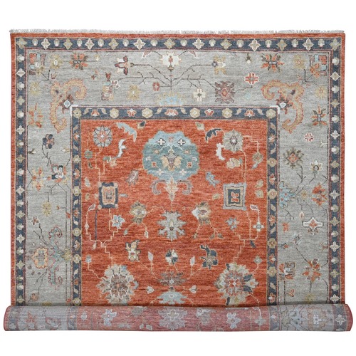 Rust Red, Organic Wool Hand Knotted, Oushak Design, Supple Collection Thick and Plush, Oriental Rug