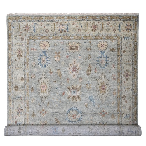 Space Gray, Pure Wool Hand Knotted, Oushak Design, Supple Collection Thick and Plush, Oversized Oriental Rug
