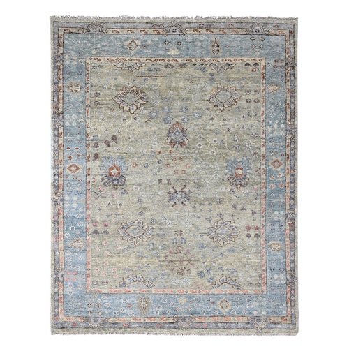 Sage Green, Oushak Design, Supple Collection, Hand Knotted, Thick and Plush, Pure Wool, Oriental Rug