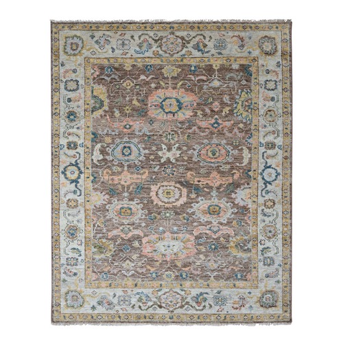 Brown, Oushak Design, Supple Collection Thick and Plush, Pure Wool Hand Knotted, Oriental Rug