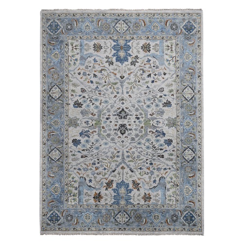 Light Gray, Oushak with All Over Design, Pure Wool, Hand Knotted, Dense Weave, Oriental Rug
