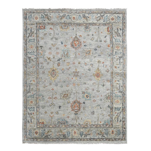 Light Gray, Oushak Design, Supple Collection Thick and Plush, Hand Knotted, Soft Wool, Oriental Rug