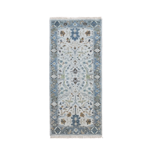 Light Gray, Hand Knotted Oushak with All Over Design, Soft Wool, Dense Weave, Oriental Runner Rug