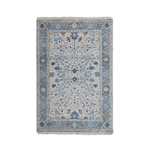 Light Gray, Hand Knotted Oushak with All Over Design, Dense Weave, Soft Wool, Oriental Rug