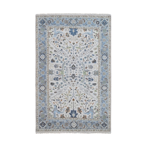 Light Gray, Hand Knotted Oushak with All Over Design, Soft Wool, Dense Weave, Oriental Rug