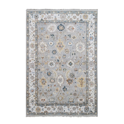 Light Gray, Oushak with All Over Design, Supple Collection, Thick and Plush, Pure Wool, Hand Knotted, Oriental Rug
