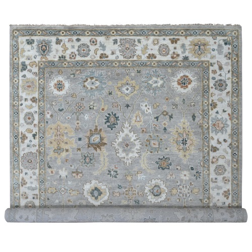 Light Gray, Oushak with All Over Design, Supple Collection, Organic Wool, Thick and Plush, Hand Knotted, Oriental Rug