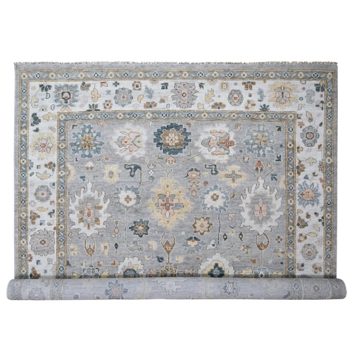 Light Gray, Oushak with All Over Design, Supple Collection, Thick and Plush, Natural Wool, Hand Knotted, Oversized Oriental Rug