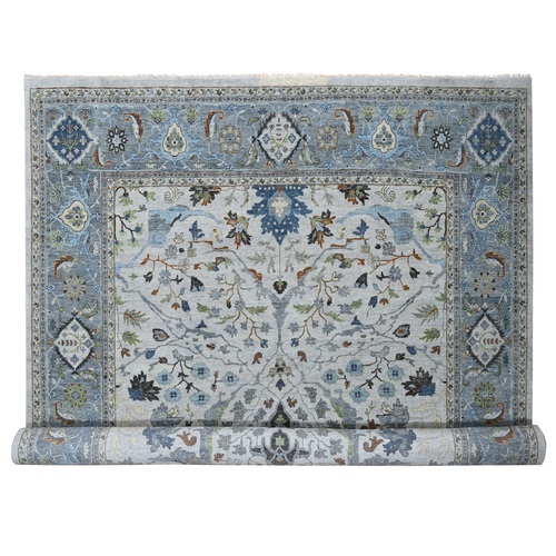 Light Gray, Hand Knotted Oushak with All Over Design, Pure Wool, Dense Weave, Oversized Oriental Rug