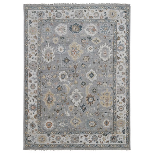 Light Gray, Oushak with All Over Design Supple Collection, Thick and Plush, Extra Soft Wool, Hand Knotted, Oriental 