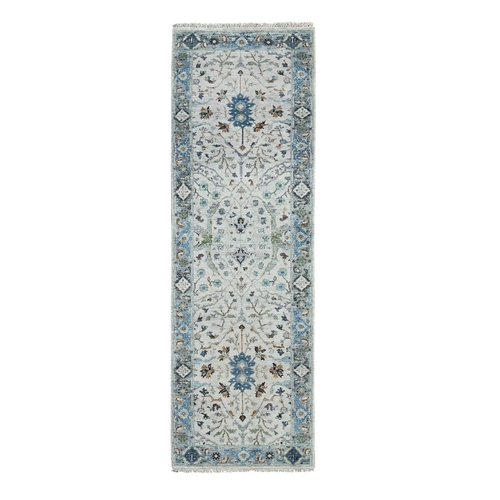 Light Gray, Denser Weave Oushak, with All Over Design, Extra Soft Wool Hand Knotted, Runner Oriental Rug