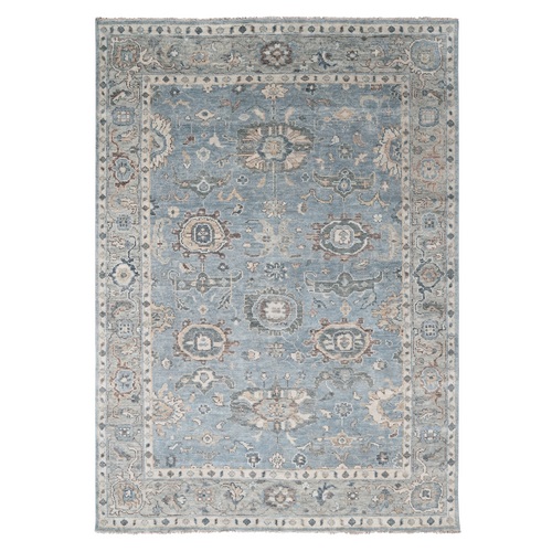 Silver Blue, Oushak Design, Natural Wool, Supple Collection Plush and Lush, Hand Knotted, Oriental Rug