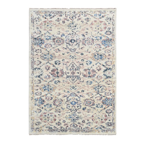 Cream, Mahal Design, Hand Knotted, Supple Collection, Pure Wool, Soft and Vibrant Pile,  Oushak Oriental Rug