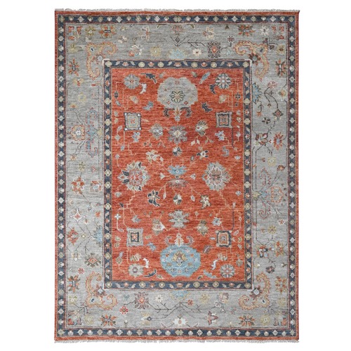 Burnt Orange, Extra Soft Wool, Hand Knotted, Oushak Design, Supple Collection, Thick and Plush, Oriental Rug