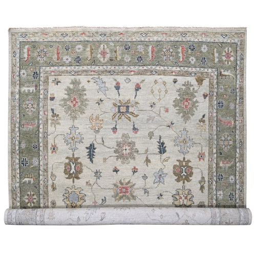 Camel and Sage Green, Supple Collection, Hand Knotted, Oushak Inspired, Natural Wool, Plush and Lush, Oversize Oriental Rug