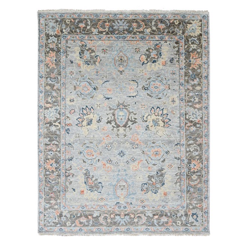 Grey, Supple Collection, 100% Wool, Hand Knotted, Soft Pile Oushak Design, Oriental Rug