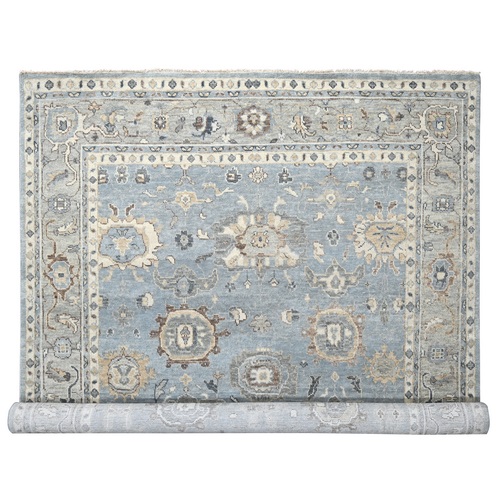 Silver Blue, Natural Wool Hand Knotted, Oushak Design, Supple Collection Plush and Lush, Oversized Oriental 