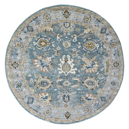 Silver Blue, 100% Wool, Supple Collection, Hand Knotted, Oushak Design, Round Oriental Rug