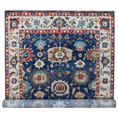 Navy Blue, Hand Knotted, Pure Wool, Supple Collection, Intrigued Oushak Design, Plush and Lush, Oriental Rug