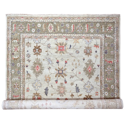 Camel and Sage Green, Soft and Vibrant pile, 100% Wool, Supple Collection, Hand Knotted, Oushak Inspired, Plush and Lush, Oversize Oriental Rug