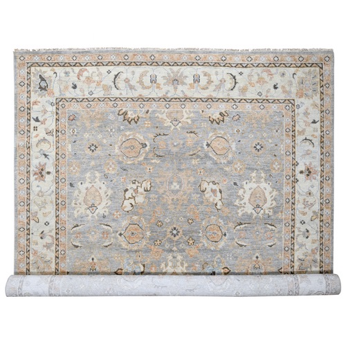 Grey and Ivory, 100% Wool, Hand Knotted Oushak Inspired Supple Collection, Plush and Lush, Oversize Oriental Rug