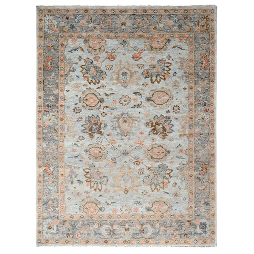 Blue & Grey, 100% Wool, Supple Collection, Oushak Design, Hand Knotted, Soft Pile Oriental Rug