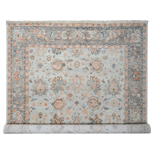 Blue and Grey, Transitional Natural Dyes Soft Wool, Hand Knotted, Soft Pile, Oushak Design, Oversize Oriental Rug
