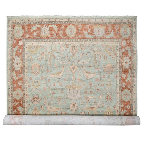 Sage Green, Hand Knotted, Supple Collection, Thick and Plush, Oushak Design, Natural Wool, Oversize Oriental Rug